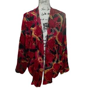Aliki Yamani creations silk burnout cardigan jacket silk Red floral large